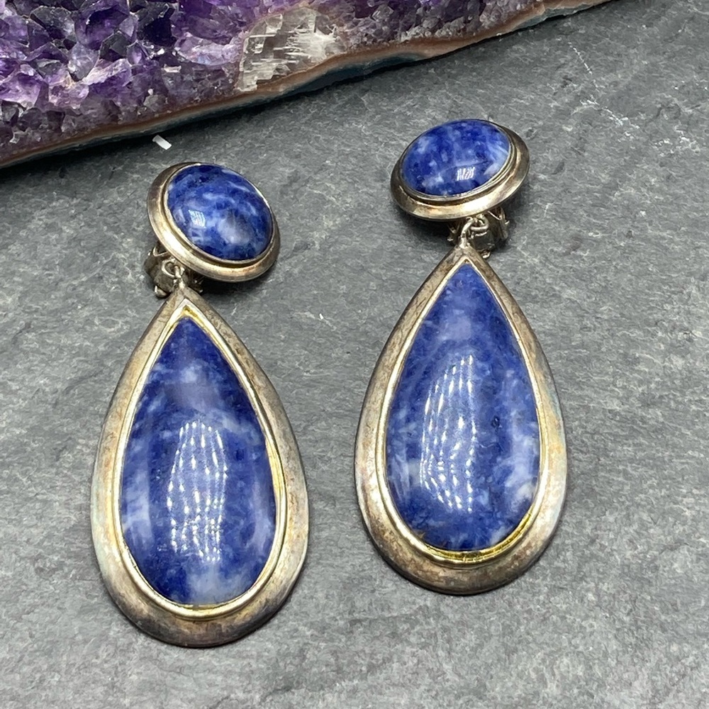 #732 Clip Women’s Vintage artisan sodalite gemstone silver southwest statement